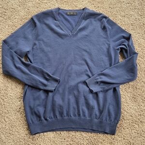 MNG By Mango Men's Navy V-Neck Sweater Cotton Size Large Casual Classic